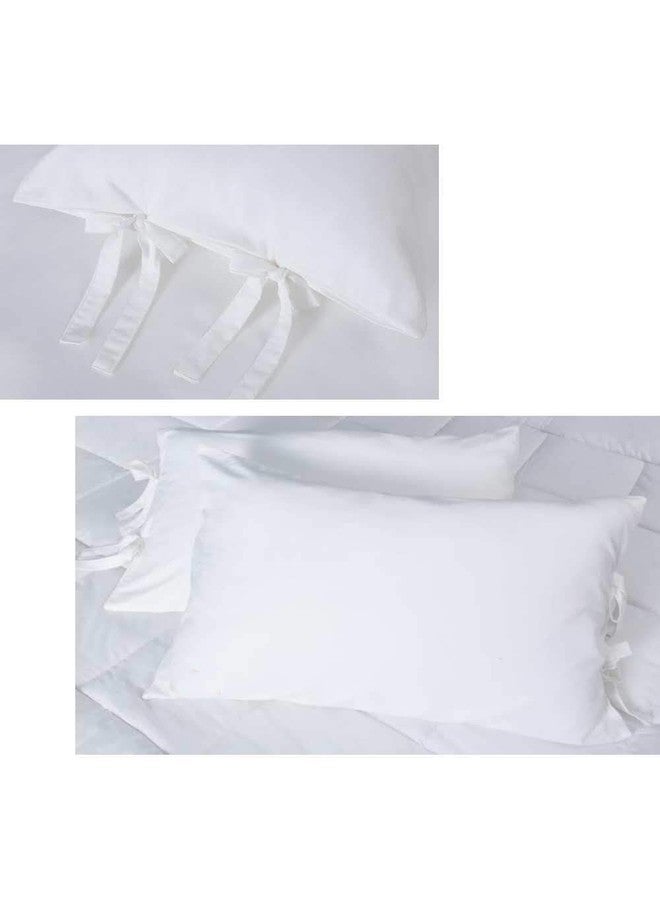 Meaning4 White Ties Bow Pillowcases Pure Cotton Queen Size 2 Pieces Solid’ - Image 1