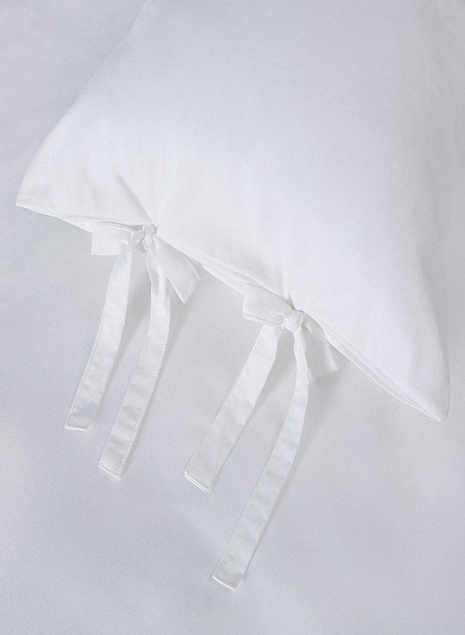 Meaning4 White Ties Bow Pillowcases Pure Cotton Queen Size 2 Pieces Solid’ - Image 3