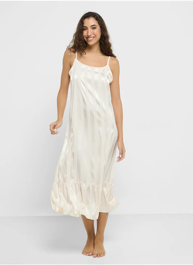 جينجر Satin Stripe Slip Dress With Frill Hem