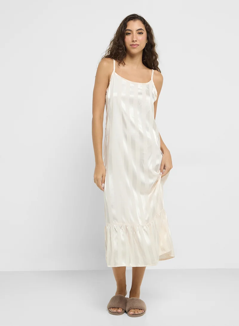 جينجر Satin Stripe Slip Dress With Frill Hem
