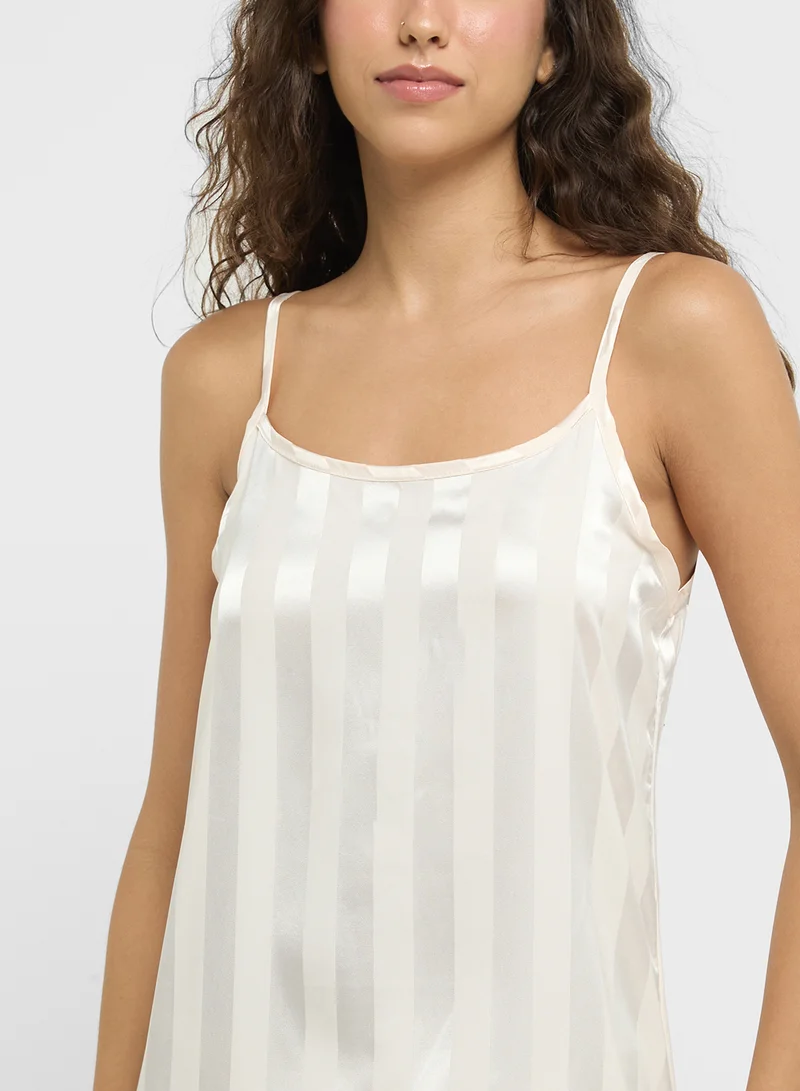 جينجر Satin Stripe Slip Dress With Frill Hem