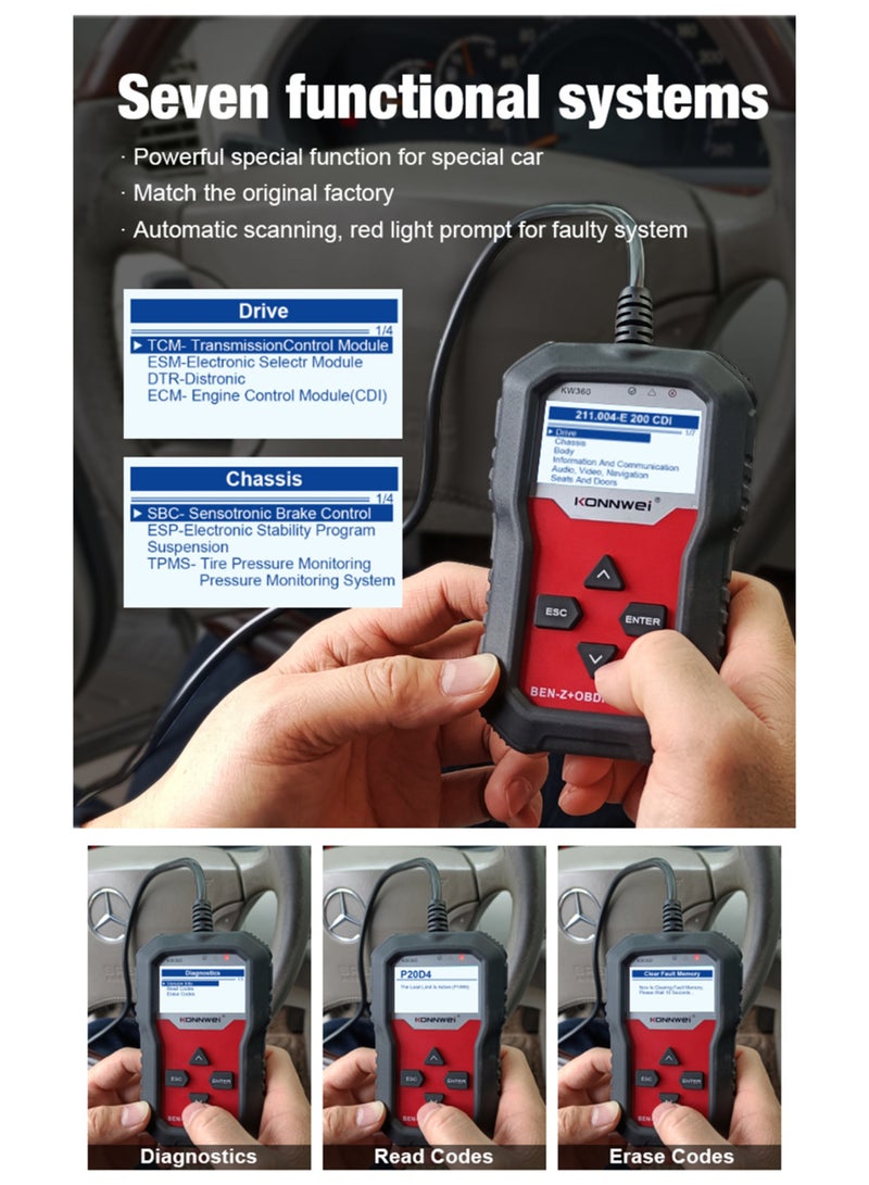 Konnwei ماسح ضوئي OBDII من KONNWEI لقراءة رموز الأعطال ومراقبة ضغط الإطارات وأداة تشخيص السيارات بديل لمرسيدس جميع السلاسل - Image 4
