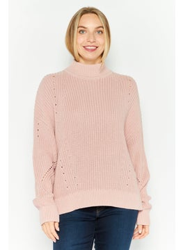 HUGO by Hugo Boss Women High Neck Textured Sweater, Pink  - Image 1