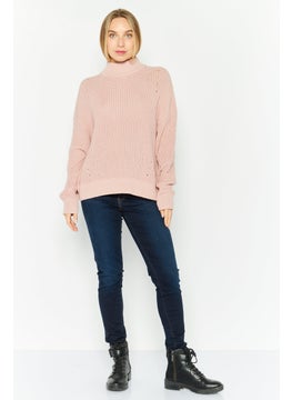 HUGO by Hugo Boss Women High Neck Textured Sweater, Pink  - Image 4