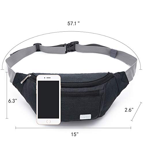 TINYAT Large Fanny Pack Travel Waist Bag Lightweight for Men&Women with Adjustable Strap T206 Black - Image 4