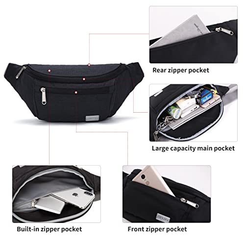 TINYAT Large Fanny Pack Travel Waist Bag Lightweight for Men&Women with Adjustable Strap T206 Black - Image 3