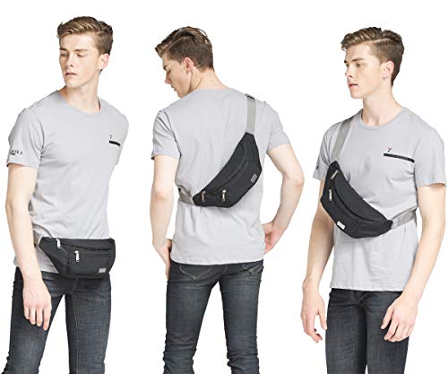 TINYAT Large Fanny Pack Travel Waist Bag Lightweight for Men&Women with Adjustable Strap T206 Black - Image 2