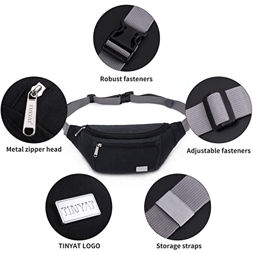 TINYAT Large Fanny Pack Travel Waist Bag Lightweight for Men&Women with Adjustable Strap T206 Black - Image 5