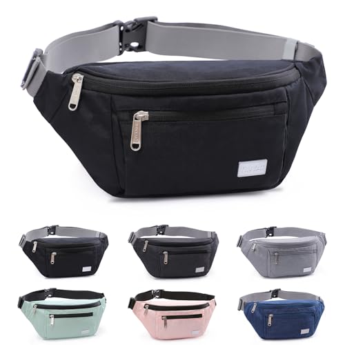 TINYAT Large Fanny Pack Travel Waist Bag Lightweight for Men&Women with Adjustable Strap T206 Black - Image 1
