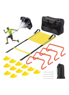 Agility Ladder - Speed and Agility Training Equipment Set, Includes 6M Speed Ladder, Resistance Parachute, 4 Agility Hurdles, 12 Agility Cones for Soccer, Speed, Football, Exercise Training