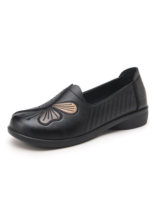 Pull Back Huili Mom Shoes For Women, Comfortable Middle-aged Non-slip Perforated Middle-aged Single Shoes, Summer Sandals, Soft-soled Leather Shoes, 0101 Black, Size 38 - Image 4