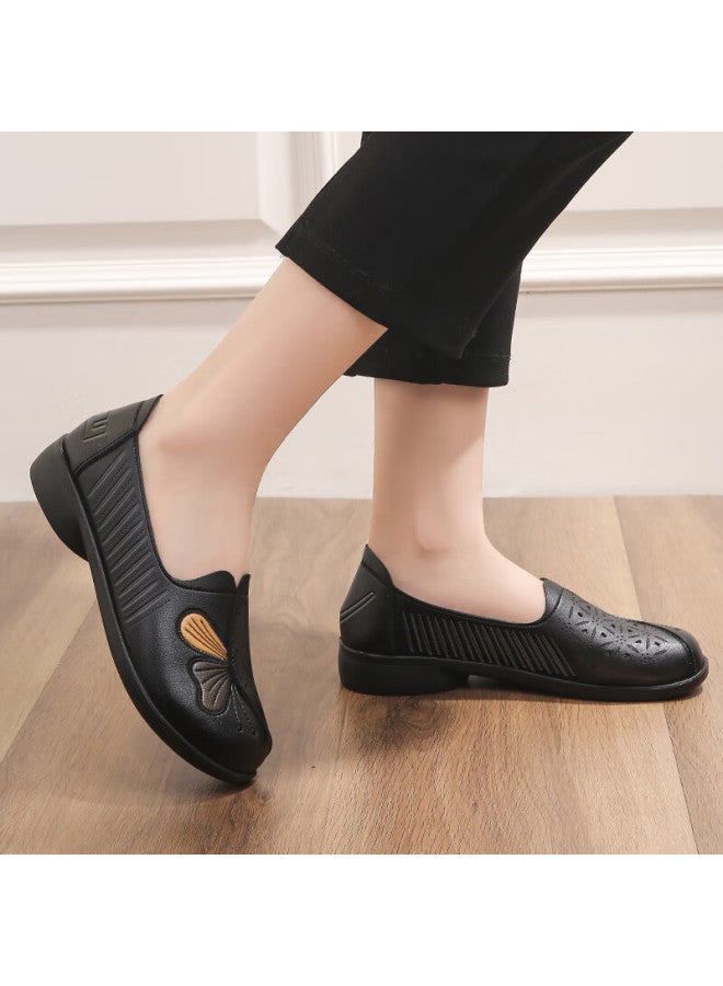 Pull Back Huili Mom Shoes For Women, Comfortable Middle-aged Non-slip Perforated Middle-aged Single Shoes, Summer Sandals, Soft-soled Leather Shoes, 0101 Black, Size 38 - Image 3