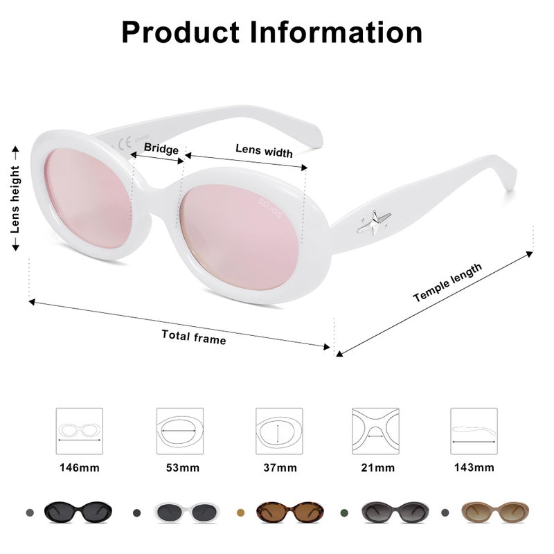 SOJOS Small Retro Oval Polarized Sunglasses for Women Men 90s Vintage UV400 Protection Tiny Sun Glasses SJ2286,White/Pink Mirrored - Image 5