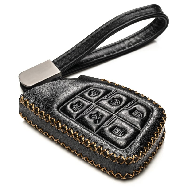 Vitodeco Leather Smart Key Fob Case Cover Protector Compatible with Chevrolet Silverado Colorado Suburban Tahoe Blazer Equinox Traverse  6Button Black