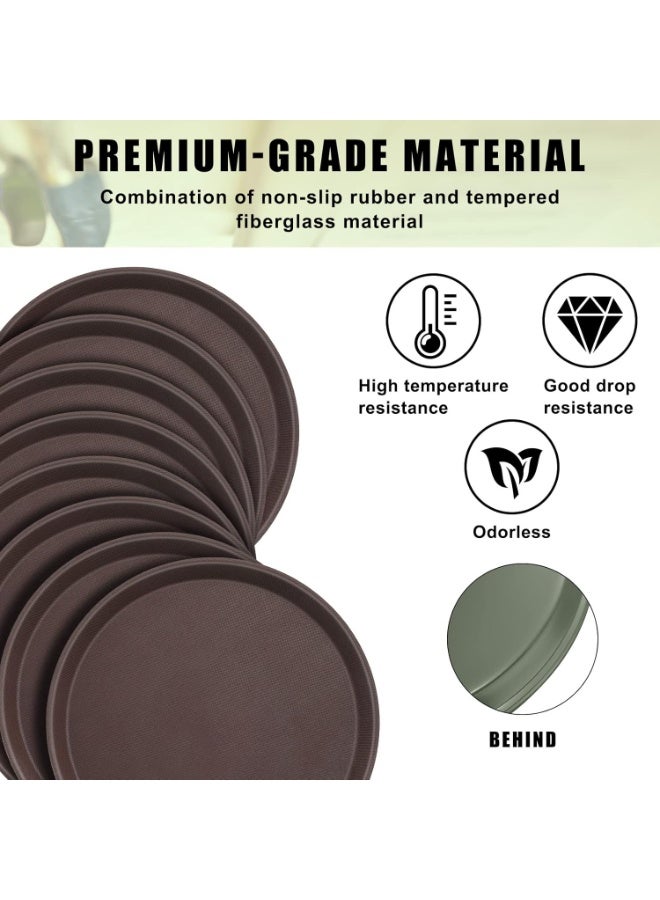 صينية تقديم دائرية بسطح غير قابل للانزلاق مع حواف مرتفعة، صواني تقديم مطاعم بلاستيكية متينة لوجبات الطعام، مناسبة للمنزل والمطبخ والمطاعم والكافتيريا والبار والفنادق، لون بني - Image 4