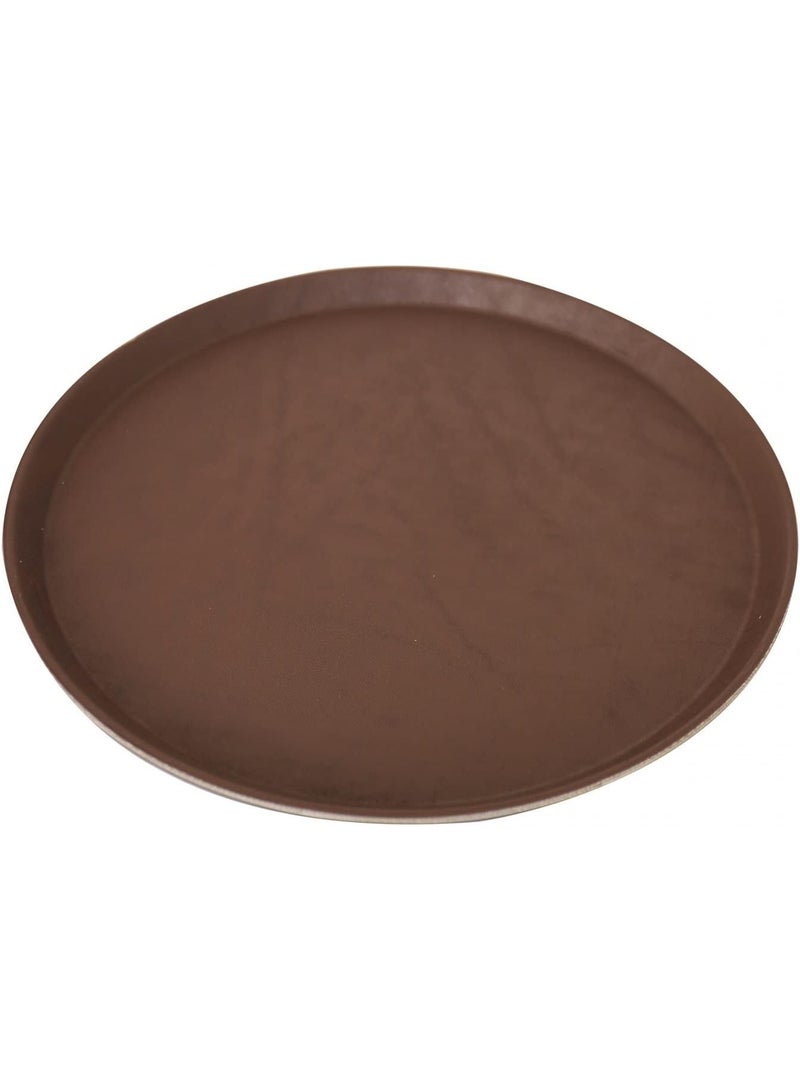 صينية تقديم دائرية بسطح غير قابل للانزلاق مع حواف مرتفعة، صواني تقديم مطاعم بلاستيكية متينة لوجبات الطعام، مناسبة للمنزل والمطبخ والمطاعم والكافتيريا والبار والفنادق، لون بني - Image 2