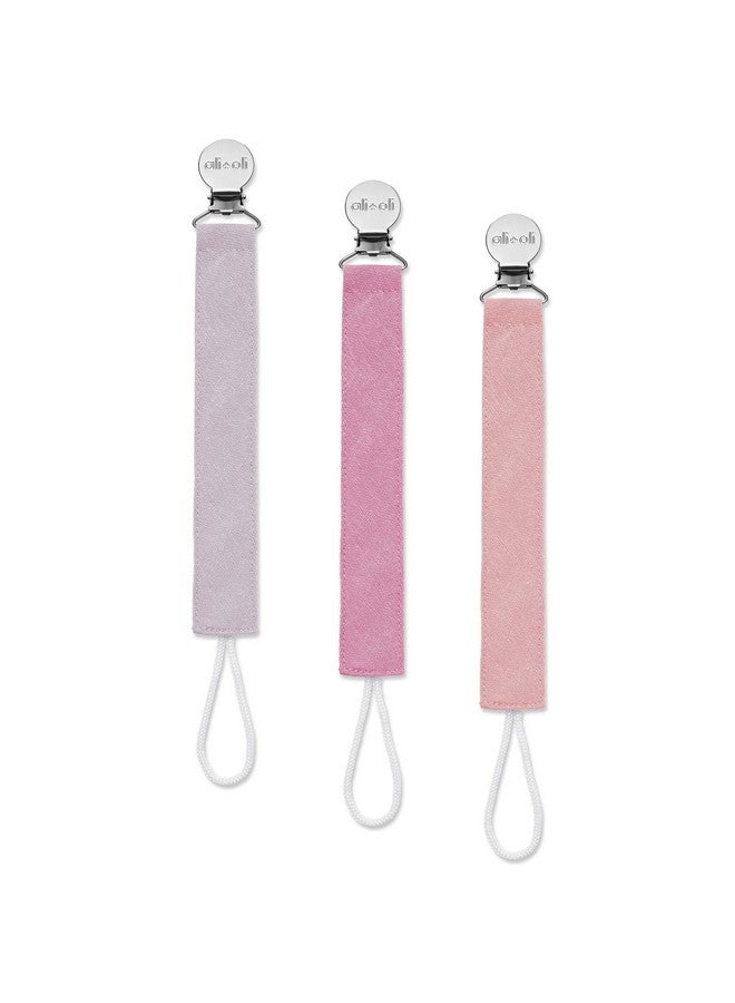 Ali+Oli Linen Strap Pacifier Clip (Flamingo) Set Of 3 (10" X 1") Baby Pacifier Holder For Newborn Pacifiers & Teethers Binky Clips Siliconefree Pacifier Clips - Image 1