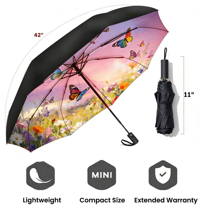 SIEPASA Compact Travel Umbrella - Windproof Auto Open/Close, Lightweight Folding Umbrella wIth Fiberglass Frame & Waterproof Canopy. Fits Backpack/Purse. (Garden Butterfly) - Image 4