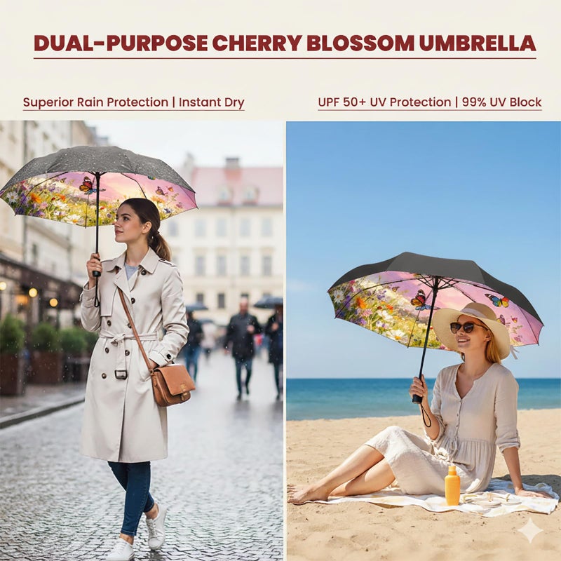 SIEPASA Compact Travel Umbrella - Windproof Auto Open/Close, Lightweight Folding Umbrella wIth Fiberglass Frame & Waterproof Canopy. Fits Backpack/Purse. (Garden Butterfly) - Image 5