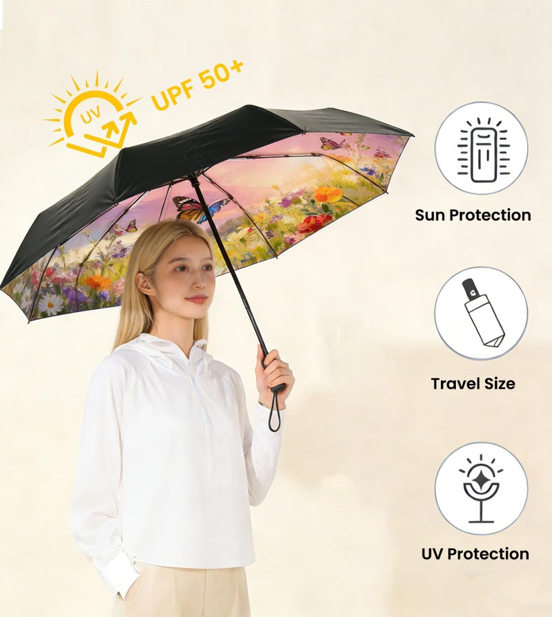 SIEPASA Compact Travel Umbrella - Windproof Auto Open/Close, Lightweight Folding Umbrella wIth Fiberglass Frame & Waterproof Canopy. Fits Backpack/Purse. (Garden Butterfly) - Image 2