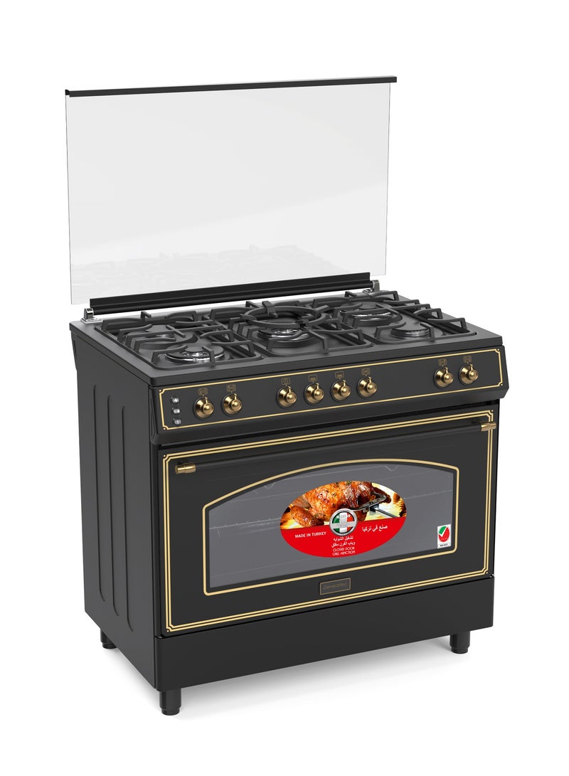 Generaltec 90x60cm Gas Cooking Range 5 Burners, 3 Wok Burners, Dual Convection Fan Oven, Auto Ignition, Full Safety, Oven Light, Closed Door Grill, Heavy Duty Cooker | Assembled in Turkey with Italian Parts | Model GCTR98BR | 1 Year Warranty 5 GCTR98BR Black - Image 2