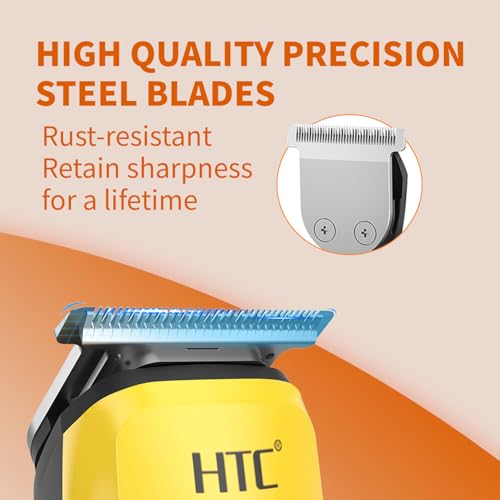 HTC Hair Clippers for Men, All-in-One Electric Razor and Beard Trimmer, Cordless, Quick Charging, User-Friendly(Yellow) - Image 2