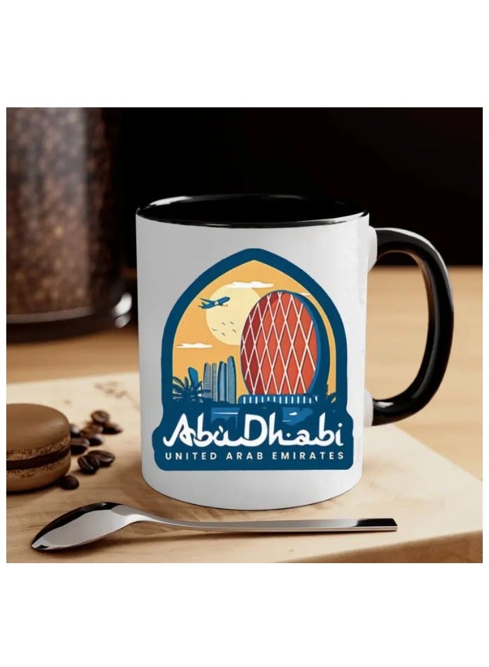 RYN 1pc UAE Souvenir Ceramic Coffee Mug - 11oz Abu Dhabi Landmarks Design, Dishwasher Safe, Ideal for Home, Office, Food Truck, Restaurant, and Travel Enthusiasts - Image 1