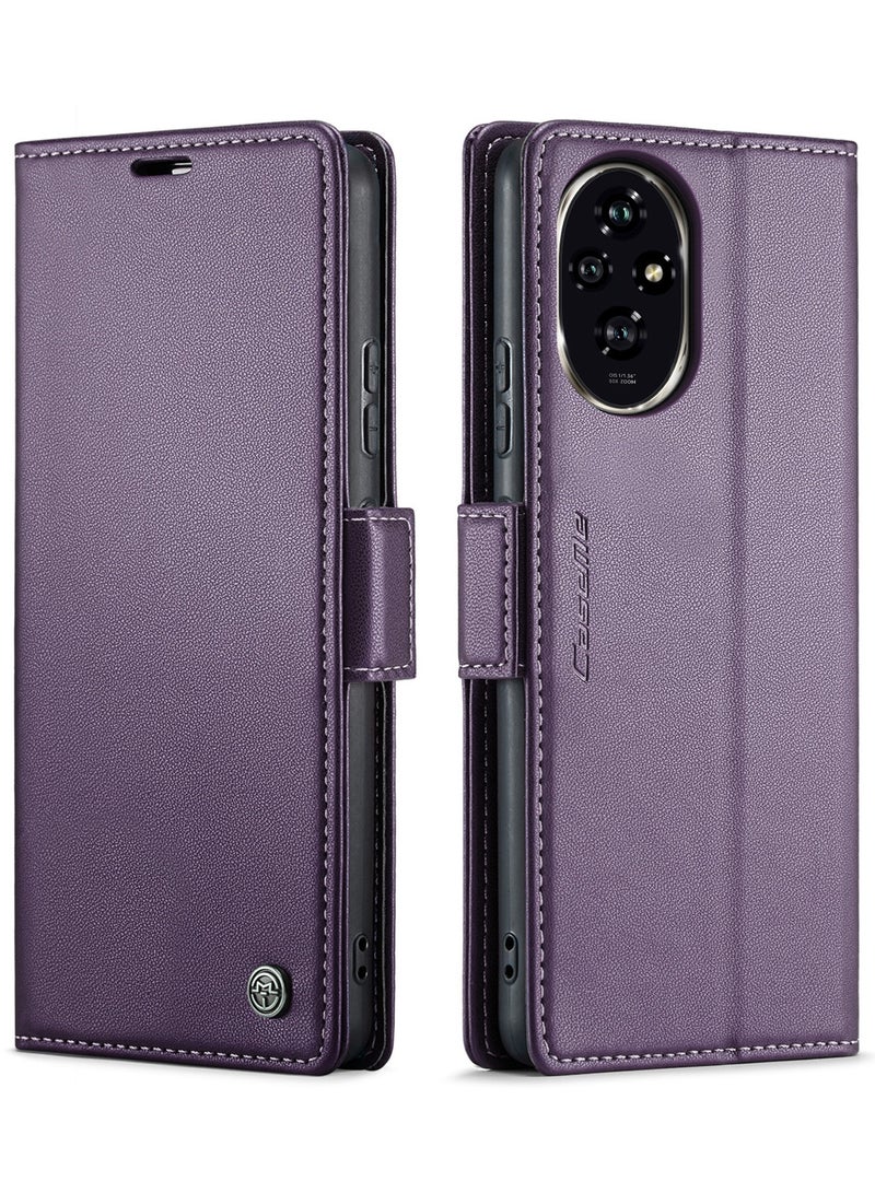CaseMe Phone Case Luxury PU Leather Design Anti Fingerprint 023 Flip Cover Card Slot Holder Cover For Honor 200 pro (Purple) - Image 1
