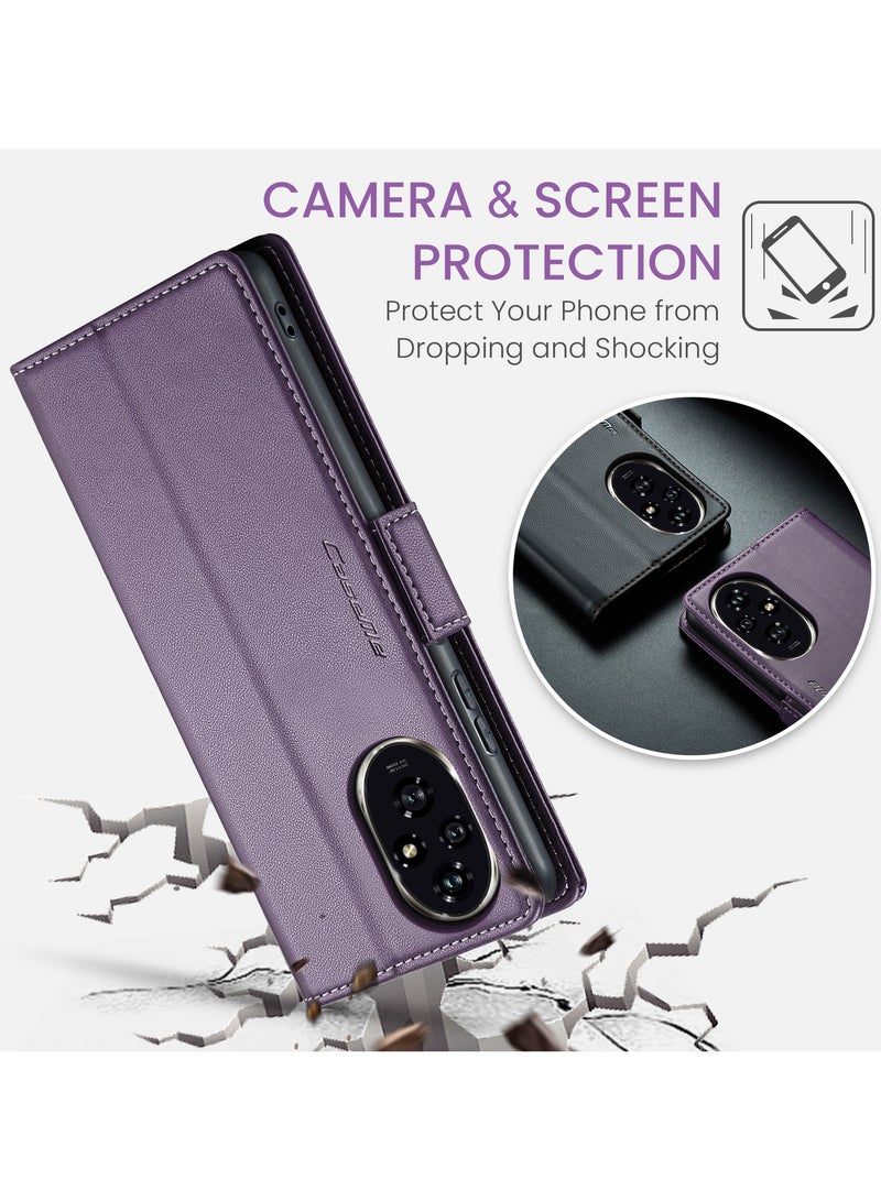 CaseMe Phone Case Luxury PU Leather Design Anti Fingerprint 023 Flip Cover Card Slot Holder Cover For Honor 200 pro (Purple) - Image 2