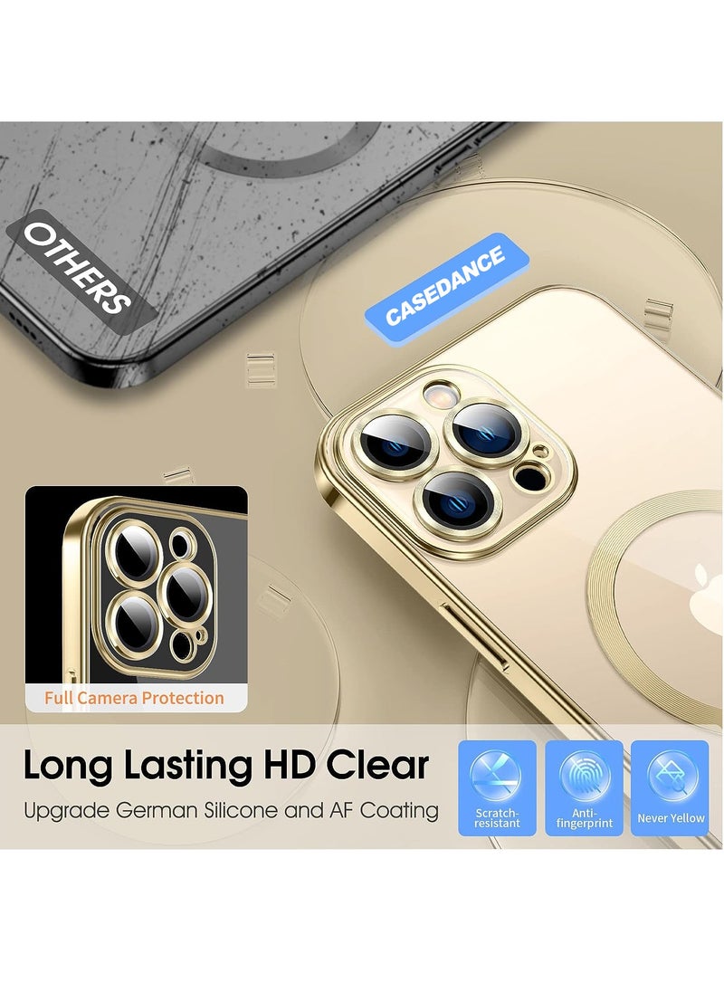 Generic - For iPhone 15 Pro Max Case, Phone Case iPhone 15 Pro Max with MagSafe,2 Glass Screen Protector+Camera Lens Protector, Clear Magnetic Plated Slim Soft TPU Electroplated Bumper Protective Cover, Gold - Image 1