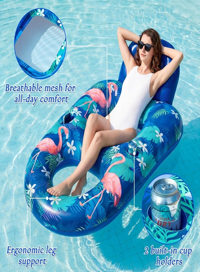 FindUWill Inflatable Pool Float Lounger Adult-2 Pack 65" x 42" Pool Floats Chairs, Inflatable Pool Float Lounge Raft with Cup Holder, Backrest for Summer Beach Lake - Image 3