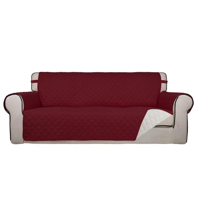 REVERSIBLE QUILTED SOFA COVER WATER RESISTANT SLIPCOVER FURNITURE PROTECTOR WASHABLE COUCH COVER WITH NON SLIP AND ELASTIC STRAPS FOR KIDS PETS SOFA REDIVORY