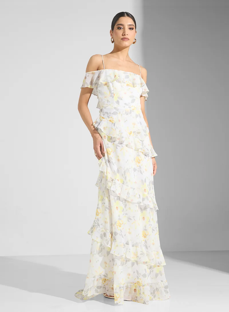 True Decadence Floral Ruffled Maxi Dress