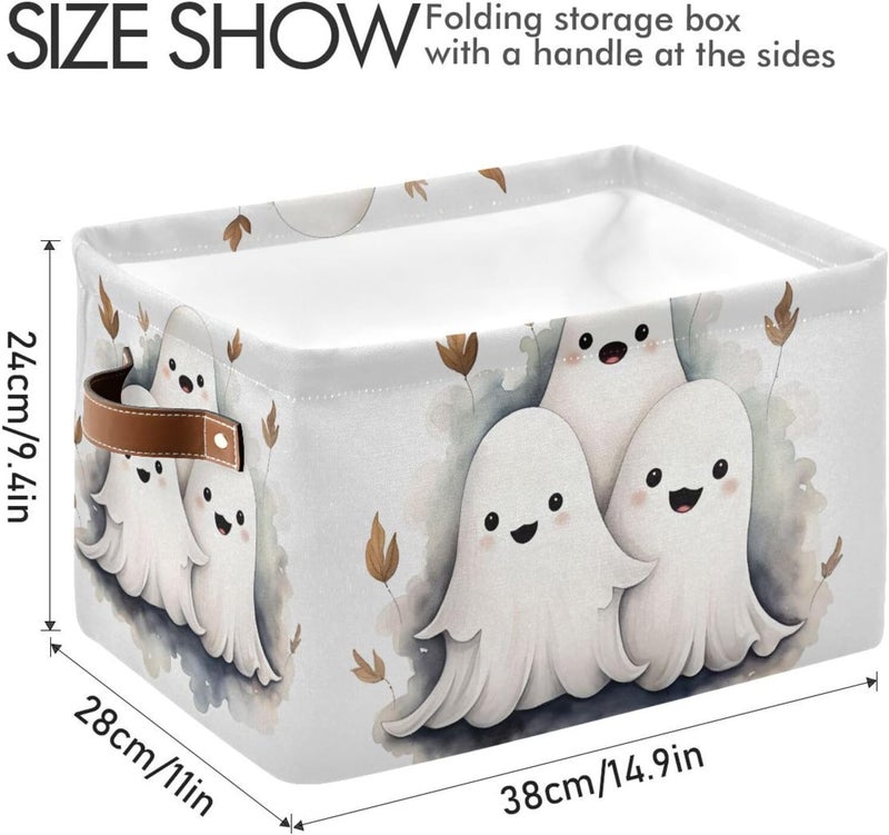 senya Halloween Storage Basket, Cute Little Ghosts Foldable Fabric Collapsible Storage Bins Organizer Bag for Storage Clothes - Image 4