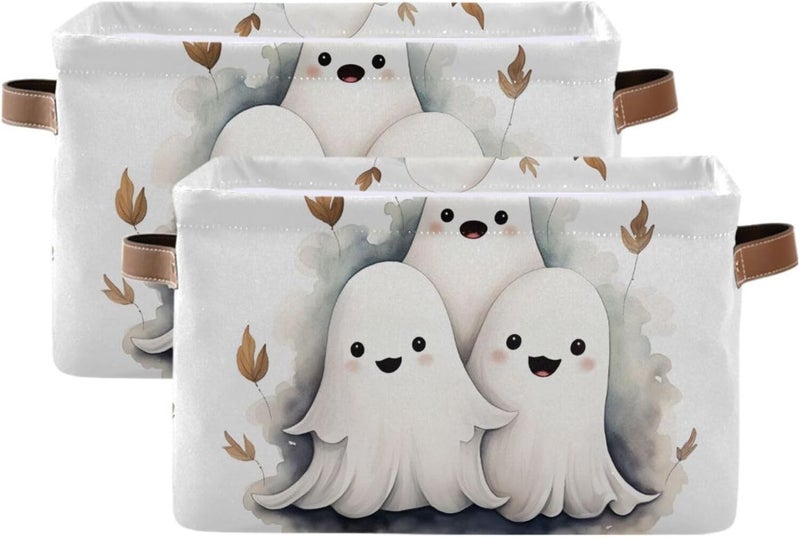 senya Halloween Storage Basket, Cute Little Ghosts Foldable Fabric Collapsible Storage Bins Organizer Bag for Storage Clothes - Image 2