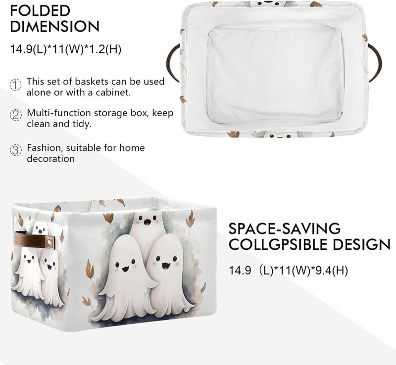 senya Halloween Storage Basket, Cute Little Ghosts Foldable Fabric Collapsible Storage Bins Organizer Bag for Storage Clothes - Image 3