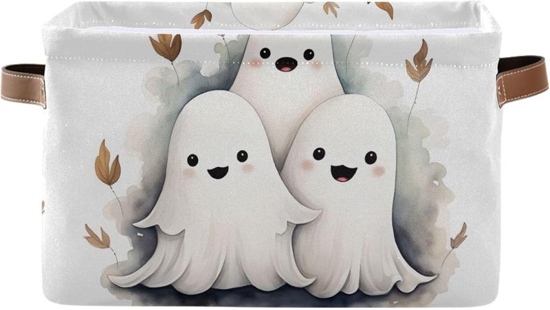senya Halloween Storage Basket, Cute Little Ghosts Foldable Fabric Collapsible Storage Bins Organizer Bag for Storage Clothes - Image 1
