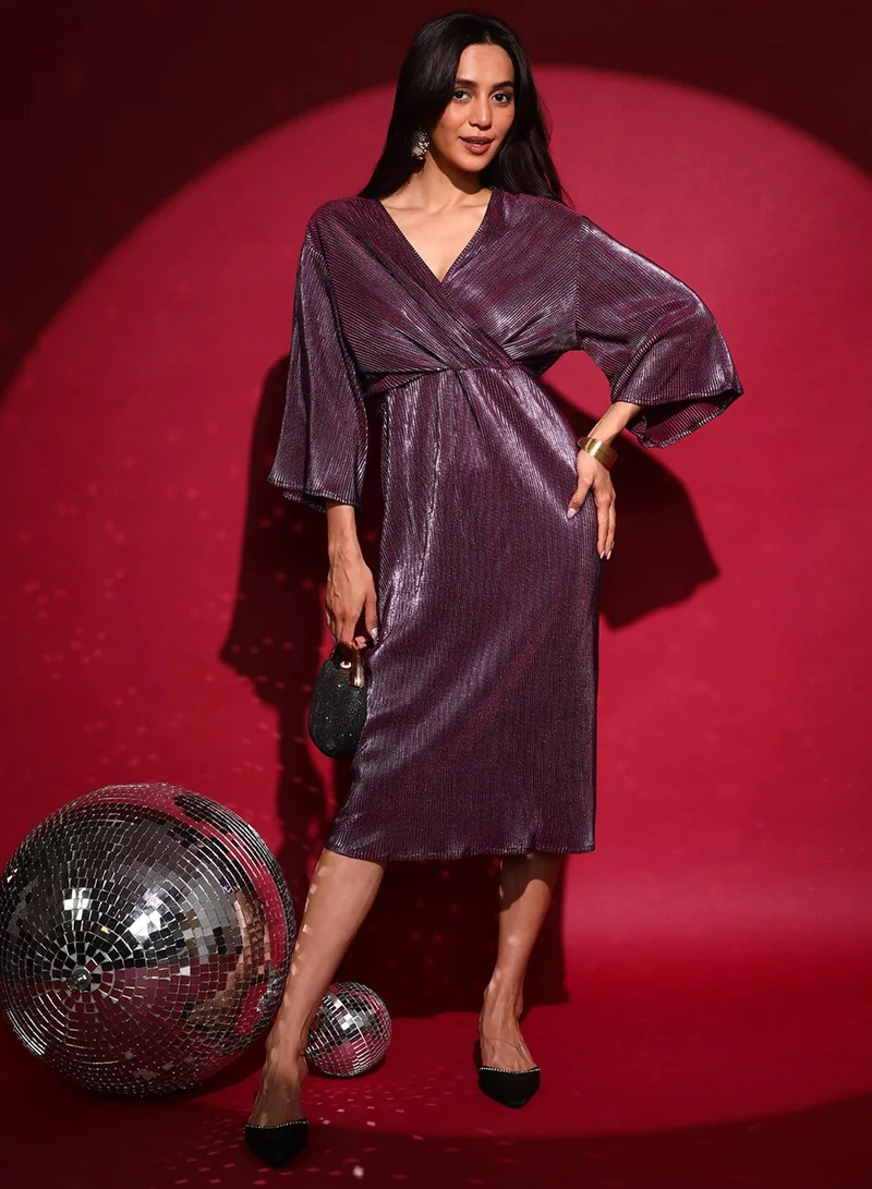 Pinacolada  Women's Plum Purple Pleated Wrap Dress for Women | Best Price UAE