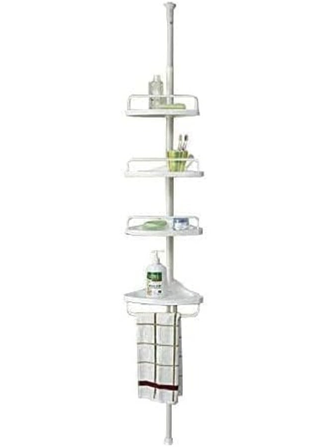 MISBAH 4 Layer Shower Caddy Tension Pole Bathroom Corner Shelf Adjustable Storage Rack Bathtub Telescopic Shampoo Soap Organizer with Towel Bar - Image 2