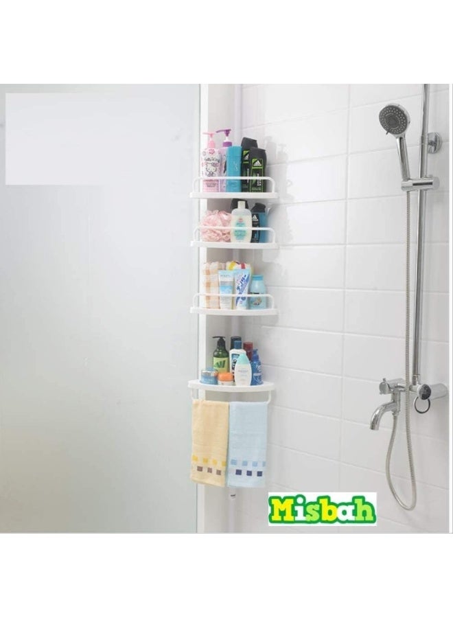 MISBAH 4 Layer Shower Caddy Tension Pole Bathroom Corner Shelf Adjustable Storage Rack Bathtub Telescopic Shampoo Soap Organizer with Towel Bar - Image 3