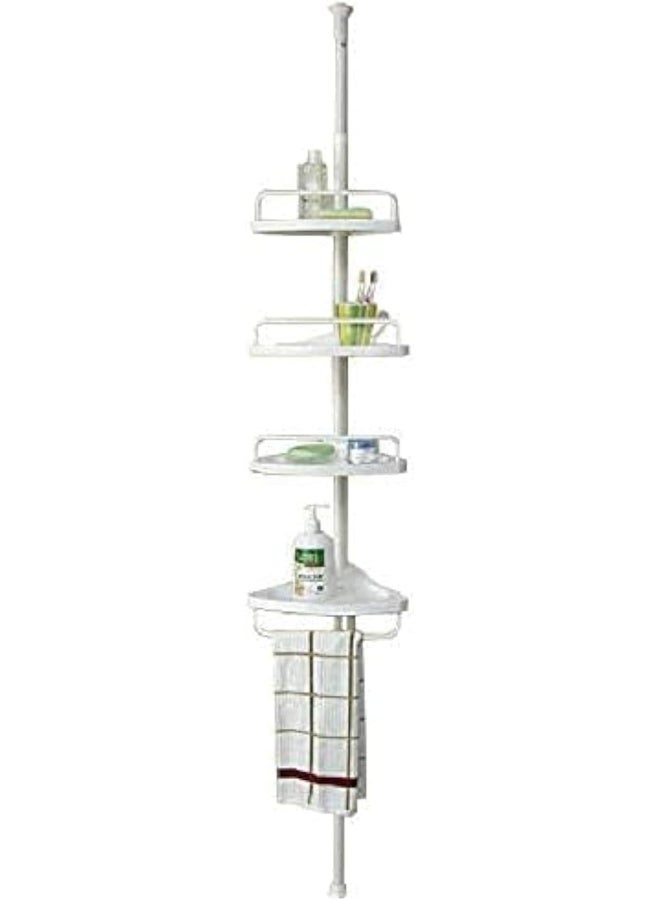 MISBAH 4 Layer Shower Caddy Tension Pole Bathroom Corner Shelf Adjustable Storage Rack Bathtub Telescopic Shampoo Soap Organizer with Towel Bar - Image 1