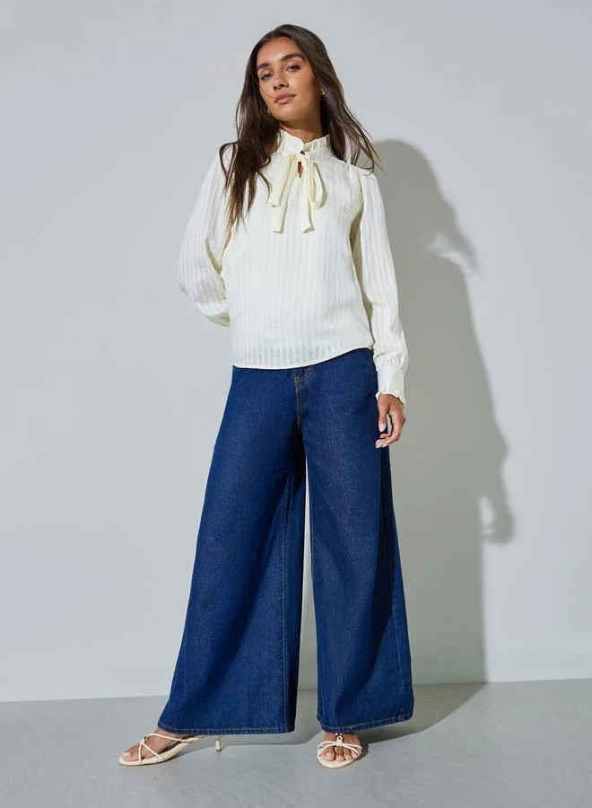 ستايلي Beige Ruffled Cuff Long Sleeves Blouse