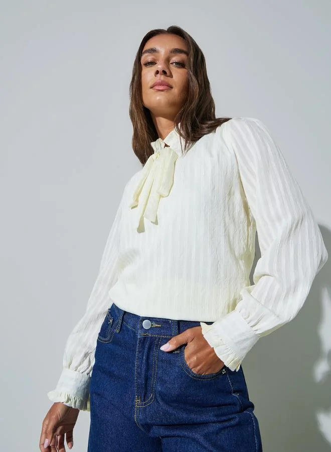 ستايلي Beige Ruffled Cuff Long Sleeves Blouse
