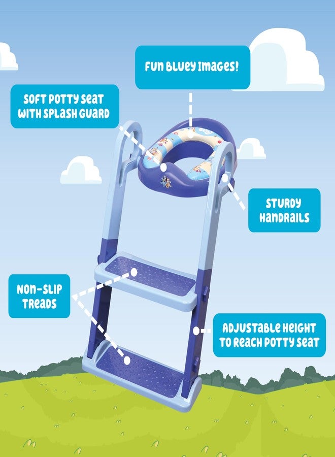 ginsey Bluey Step & Sit Potty Trainer; Secure Ladder for Kid-Safe Climbs to Potty; Fun Bluey Images on Cushioned Potty Seat; Adjustable Ladder Height; Removable Seat for Cleaning; Folds for Storage - Image 2