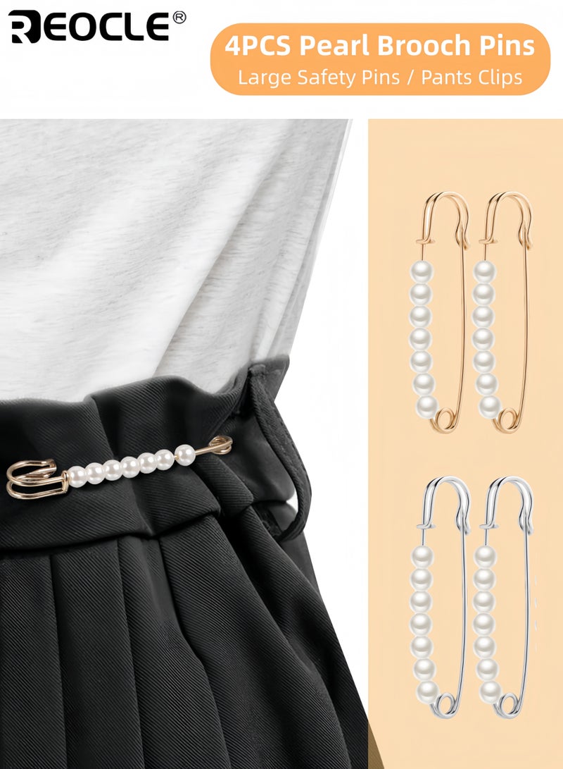 ريوكل 4 قطع دبوس حجاب نسائي مزيف من اللؤلؤ بتصميم لحمل الشال مع مشبك آمن وملحقات شال مع وظيفة بروش تزييني للنساء في الملابس الرسمية والكاجوال - Image 1