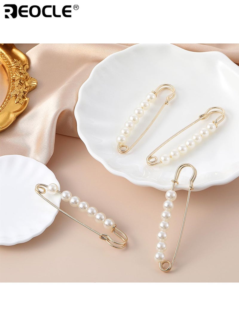 ريوكل 4 قطع دبوس حجاب نسائي مزيف من اللؤلؤ بتصميم لحمل الشال مع مشبك آمن وملحقات شال مع وظيفة بروش تزييني للنساء في الملابس الرسمية والكاجوال - Image 4