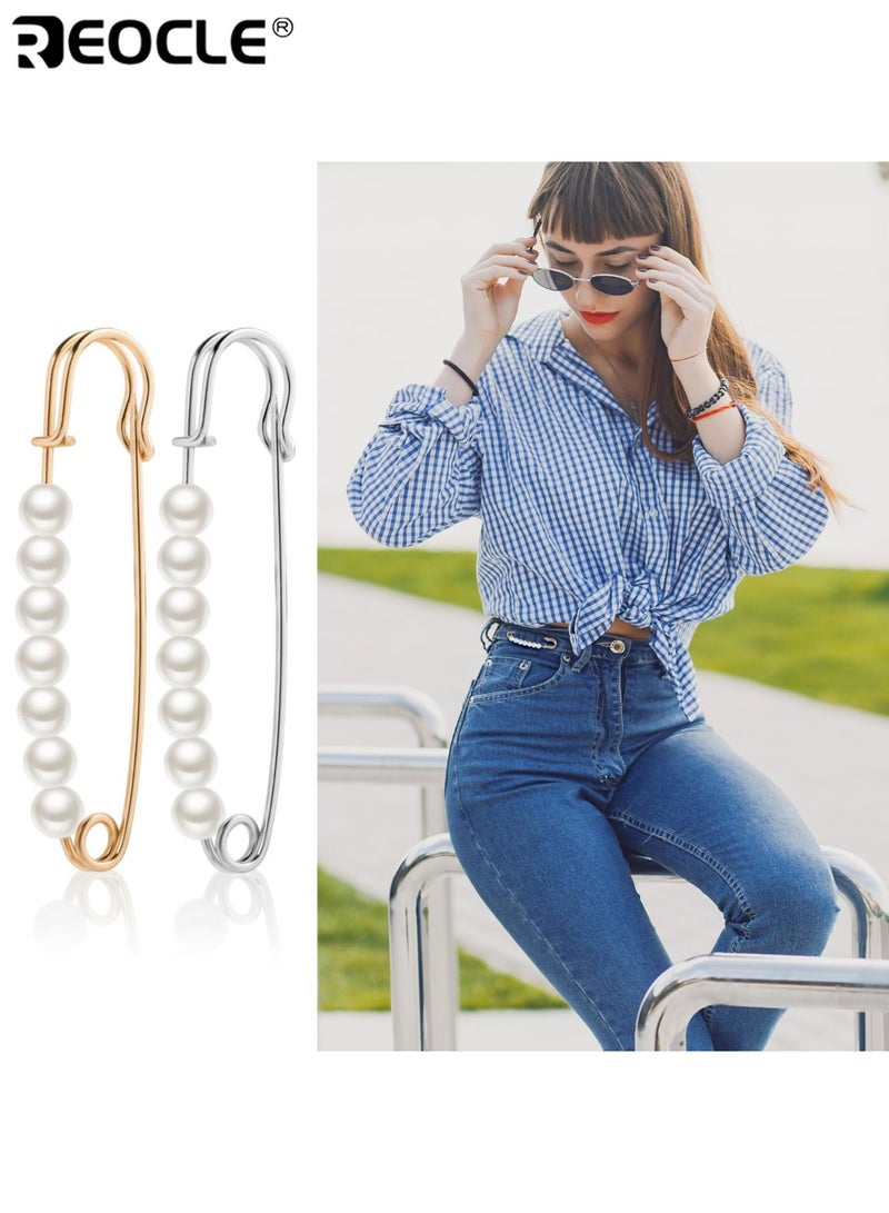 ريوكل 4 قطع دبوس حجاب نسائي مزيف من اللؤلؤ بتصميم لحمل الشال مع مشبك آمن وملحقات شال مع وظيفة بروش تزييني للنساء في الملابس الرسمية والكاجوال - Image 2