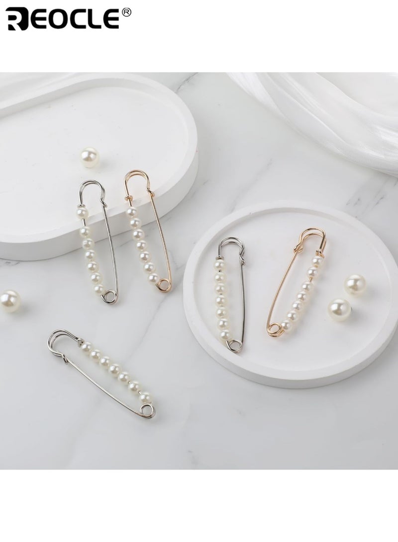 ريوكل 4 قطع دبوس حجاب نسائي مزيف من اللؤلؤ بتصميم لحمل الشال مع مشبك آمن وملحقات شال مع وظيفة بروش تزييني للنساء في الملابس الرسمية والكاجوال - Image 5