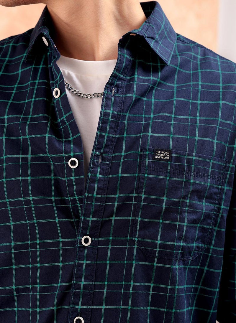 The Indian Garage Co Men Slim Fit Checkered Full Sleeves Spread Collar Casual Shirt  - Image 5