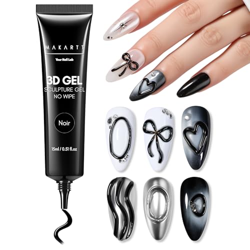 Makartt 3D Gel Nail Art: 15g Sculpting Gel Nail Art Glue for Craving Black Candy Molding Gel No Wipe Embossed Gel Polish Rhinestone Nails Charm Glue Decoration Manicure Designs (Noir) - Image 1